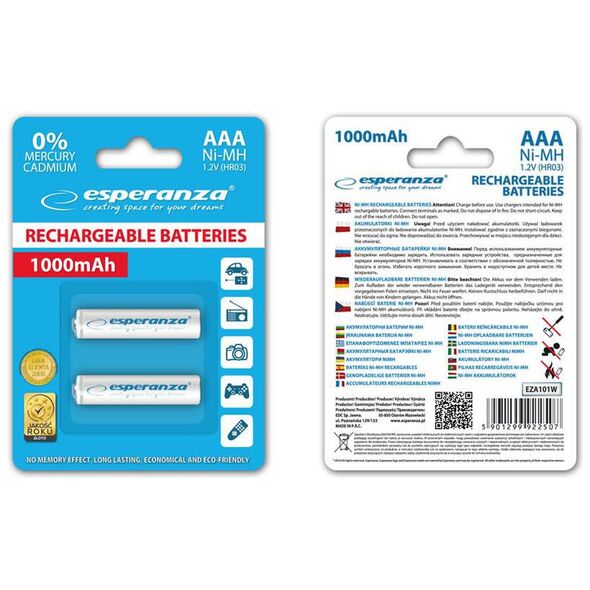 Esperanza Akumulator białe AAA / R03 1000mAh 2 szt.