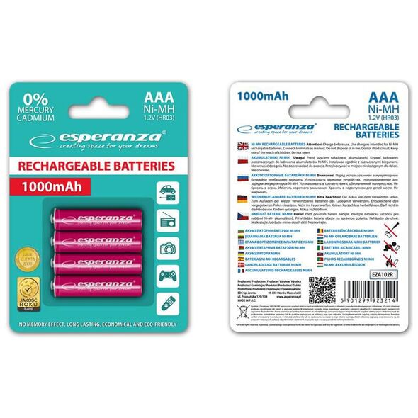 Esperanza Akumulator czerwone AAA / R03 1000mAh 4 szt.