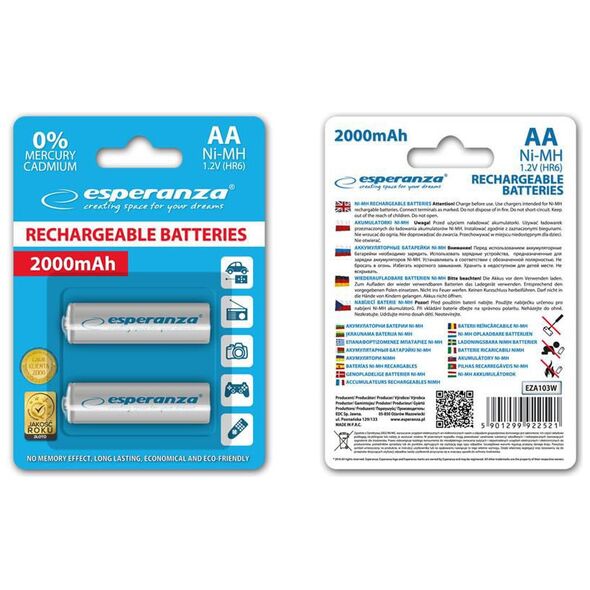 Esperanza Akumulator białe AA / R6 2000mAh 2 szt.