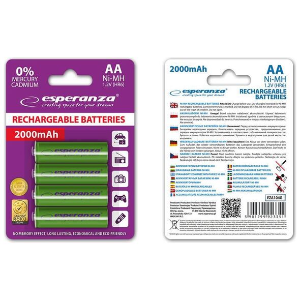 Esperanza Akumulator zielone AA / R6 2000mAh 4 szt.