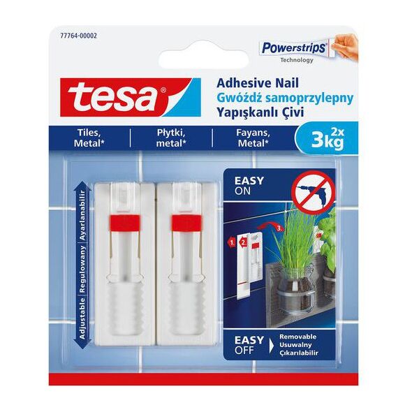 Tesa Gwoździe samoprzylepne regulowane do płytek i metalu do 3kg 2szt. (H7776402)
