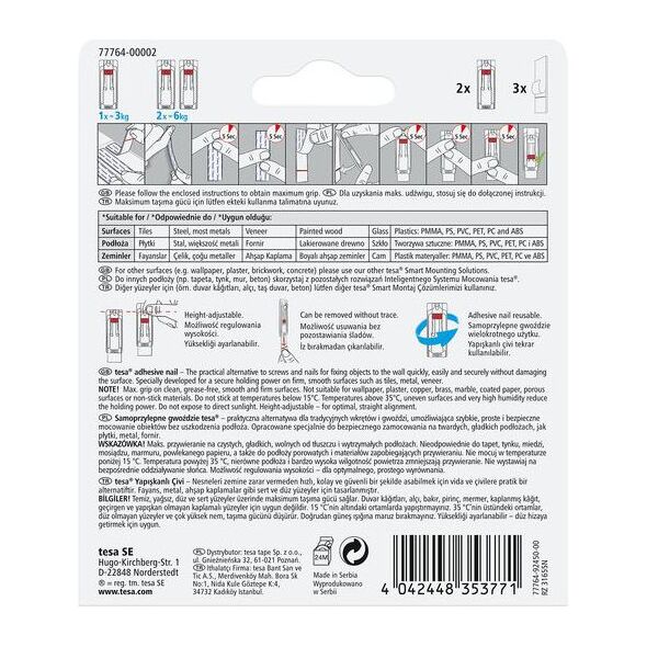 Tesa Gwoździe samoprzylepne regulowane do płytek i metalu do 3kg 2szt. (H7776402)