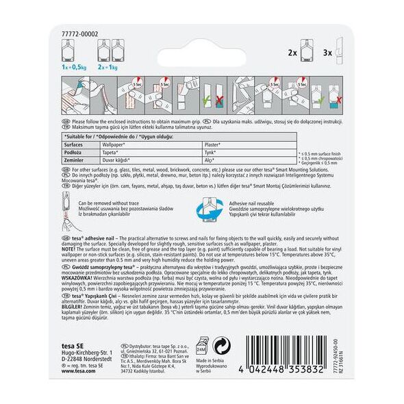 Tesa Gwoździe samoprzylepne do tapet i tynku do 0,5kg 2szt. (H7777202)