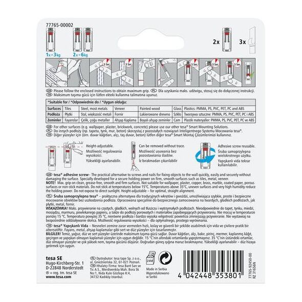 Tesa Śruby samoprzylepne regulowane do płytek i metalu do 3kg 2szt. (H7776502)