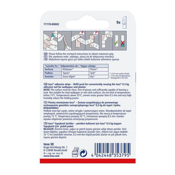 Tesa Plastry montażowe samoprzylepne do tapet i tynku do 0,5kg 9szt. (H7777002)