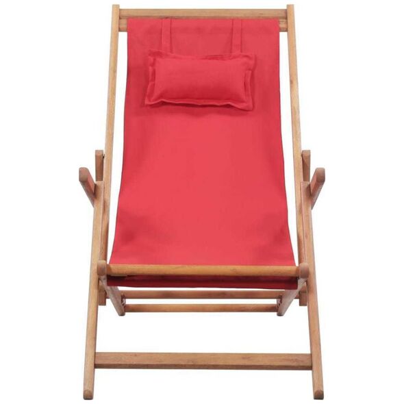 vidaXL składany leżak plażowy, tkanina i drewniana rama, czerwony (43995)
