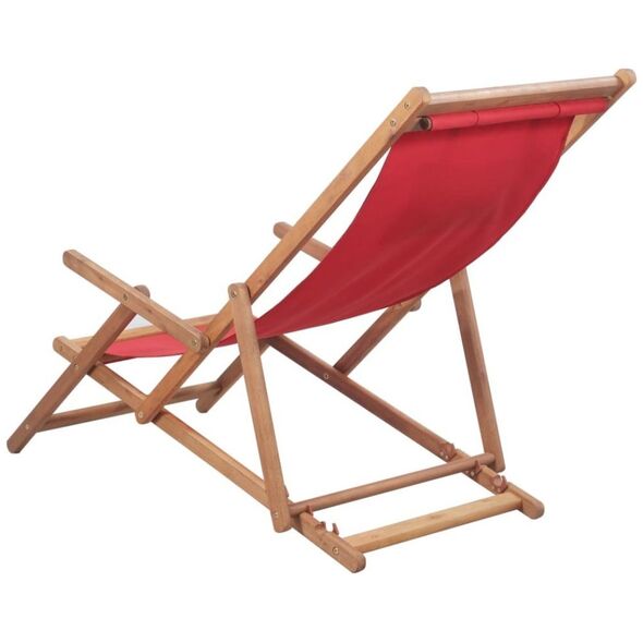 vidaXL składany leżak plażowy, tkanina i drewniana rama, czerwony (43995)