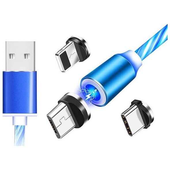Kabel USB Aptel USB-A - USB-C + microUSB + Lightning Niebieski (4349-uniw)