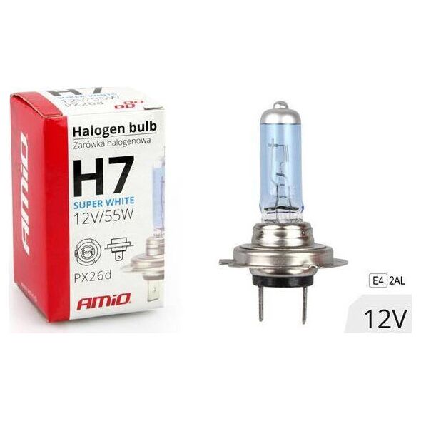 AMiO Żarówka halogenowa H7 12V 55W filtr UV (E4) Super White