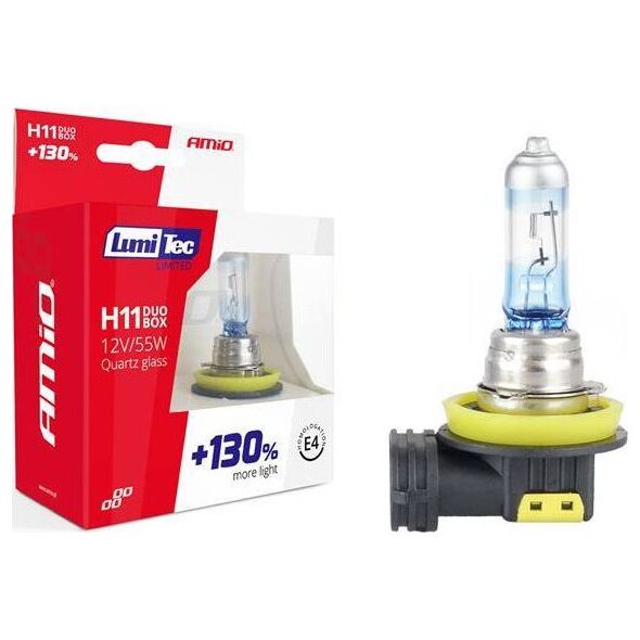 AMiO Zestaw żarówek halogenowych H11 12V 55W LumiTec LIMITED +130% DUO BOX