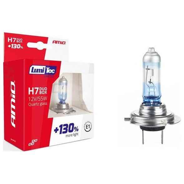 AMiO Zestaw żarówek halogenowych H7 12V 55W LumiTec LIMITED +130% DUO BOX