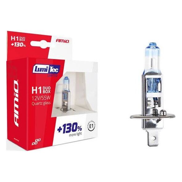 AMiO Zestaw żarówek halogenowych H1 12V 55W LumiTec LIMITED +130% DUO BOX