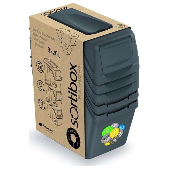 Kosz na śmieci Prosperplast Sortibox do segregacji 3 x 20L szary (CEN-68347)