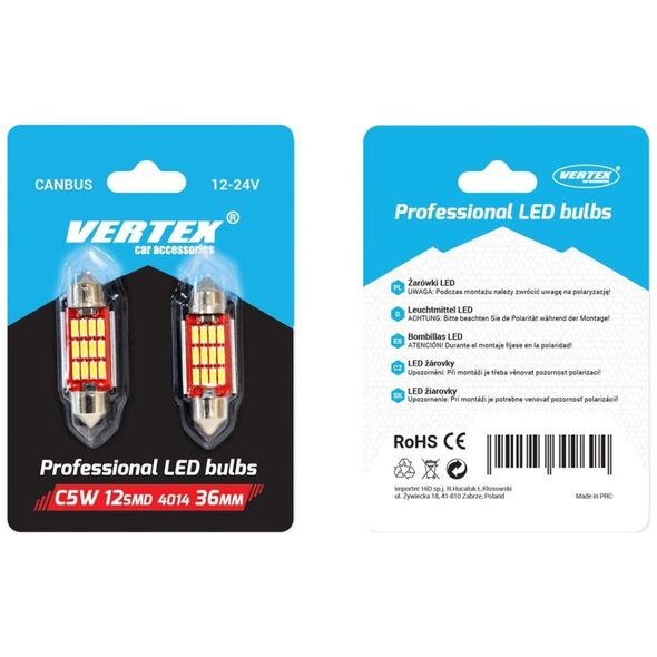 AMiO Żarówki LED AMIO C5W C10W 36mm 12xSMD 4014 (canbus)