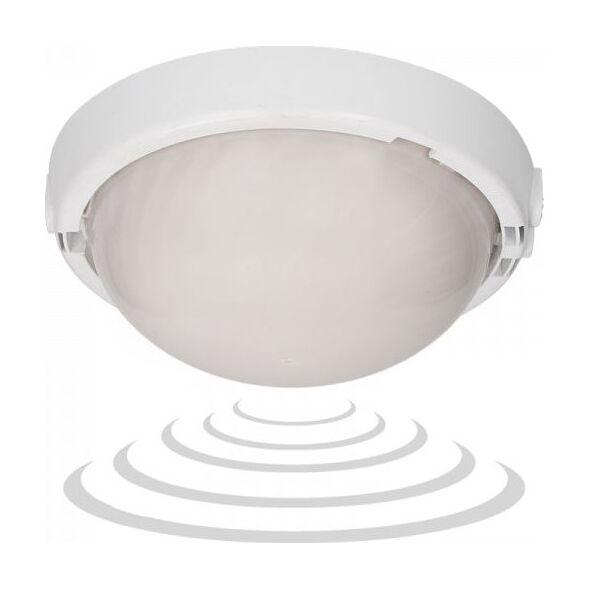 Orno 8080T/MAT-TRIO/MS/PL, oprawa oświetleniowa z mikrofalowym czujnikiem ruchu, 75W, E27, IP44, IK10, poliwęglan mleczny, dławice