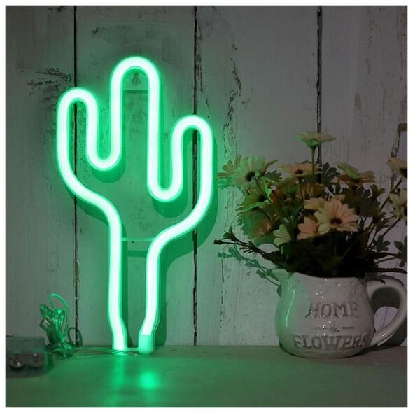 Lampa stołowa Aptel ZD79 LAMPA NEONOWA LED ŚCIENNA USB KAKTUS ZIELONA
