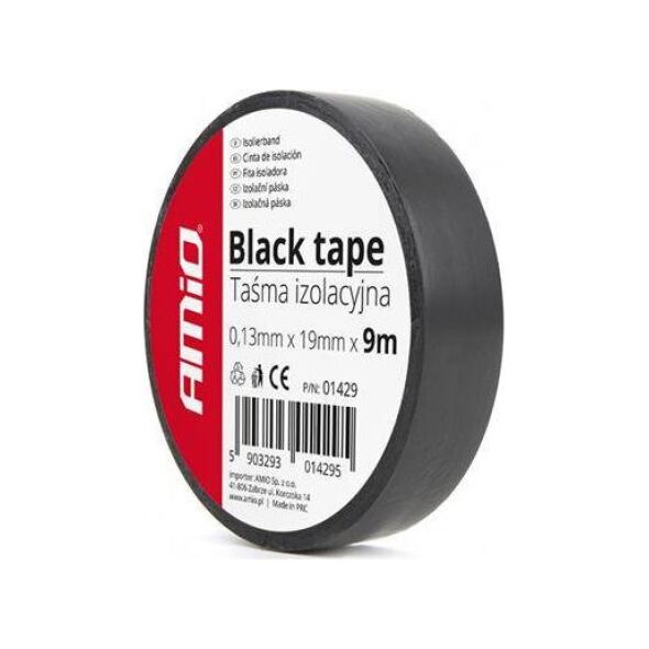 AMiO Taśma izolacyjna, czarna 19mm x 9m (12 szt w opakowaniu)