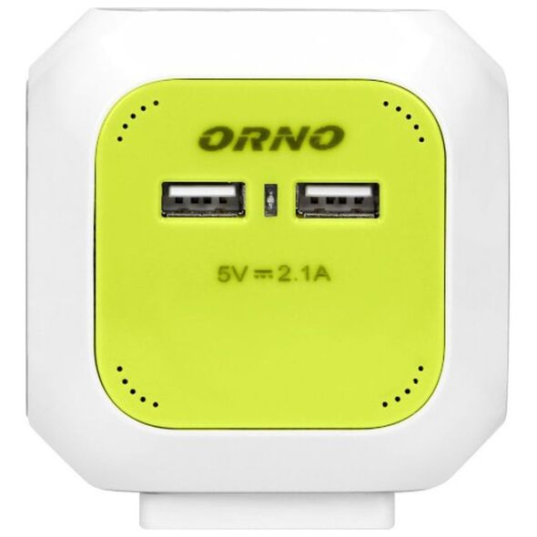 Orno Przedłużacz Kostka 4-krotny z ładowarką 2xUSB 1,4m limonkowy