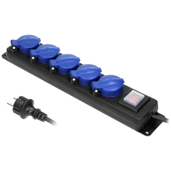 Orno Przedłużacz warsztatowy bryzgoszczelny z wyłącznikiem, 5 gniazd 2P+Z (Schuko), IP44, przewód gumowy, H05RR-F 3x1,5mm?, długość 3