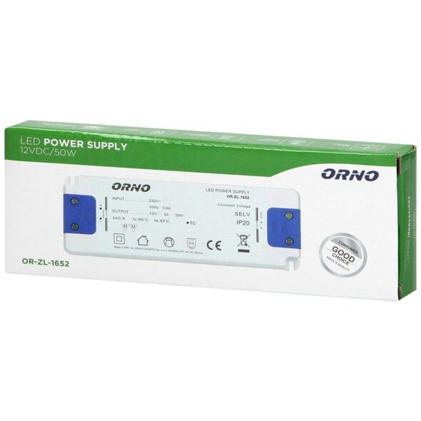 Zasilacz serwerowy Orno Zasilacz płaski do LED 12VDC 50W, IP20 wysokość 18mm