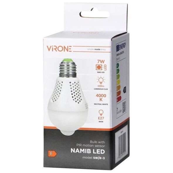 Orno NAMIB LED PIR 7W A60, żarówka z PIR 7W, 600lm, 4000K,SW/R-3