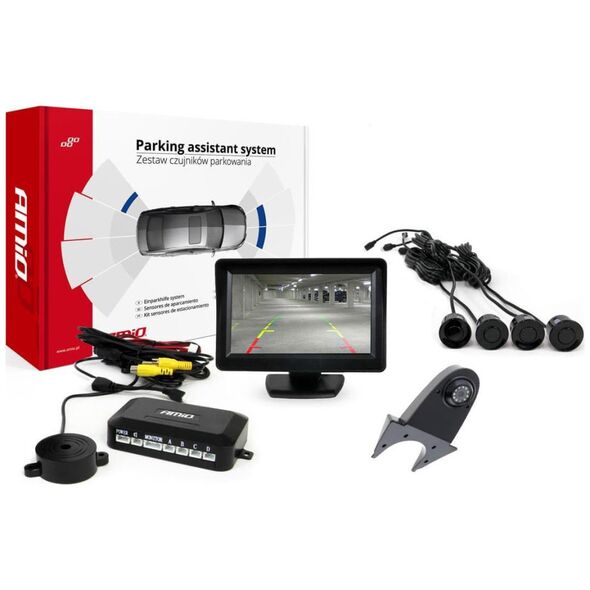 AMiO Zestaw czujników parkowania tft01 4,3" z kamerą hd-502-ir 4 sensory czarne