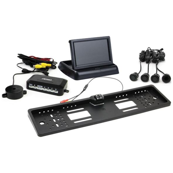 AMiO Zestaw czujników parkowania tft02 4,3" z kamerą hd-402-led 4 sensory czarne "gold"