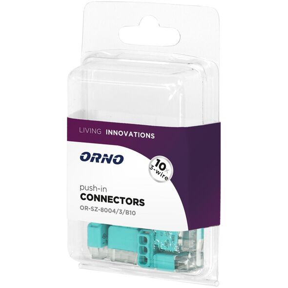 Orno Złączka instalacyjna wciskana 3-przewodowa| na drut 0,75-2,5mm?| IEC 300V/24A| Blister 10 szt.