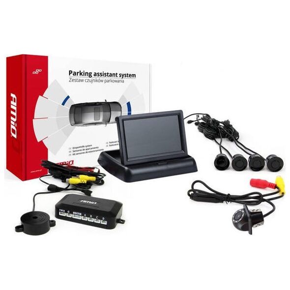 AMiO Zestaw czujników parkowania tft02 4,3" z kamerą hd-305-led 4 sensory czarne