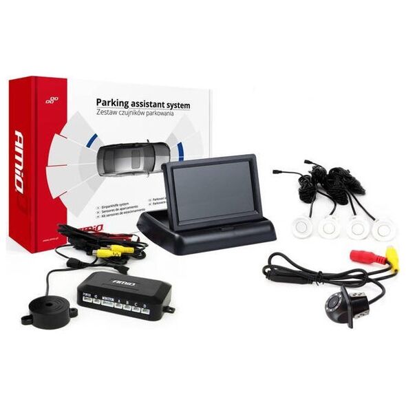 AMiO Zestaw czujników parkowania tft02 4,3" z kamerą hd-305-led 4 sensory białe