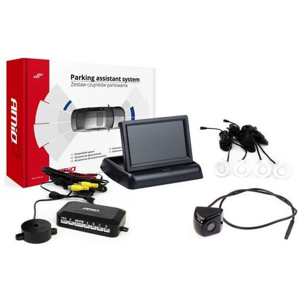 AMiO Zestaw czujników parkowania tft02 4,3" z kamerą hd-310 4 sensory białe