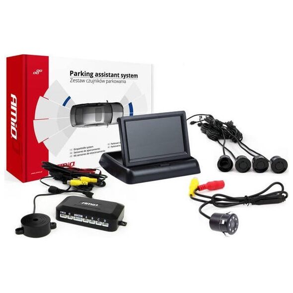AMiO Zestaw czujników parkowania tft02 4,3" z kamerą hd-307-ir 4 sensory czarne