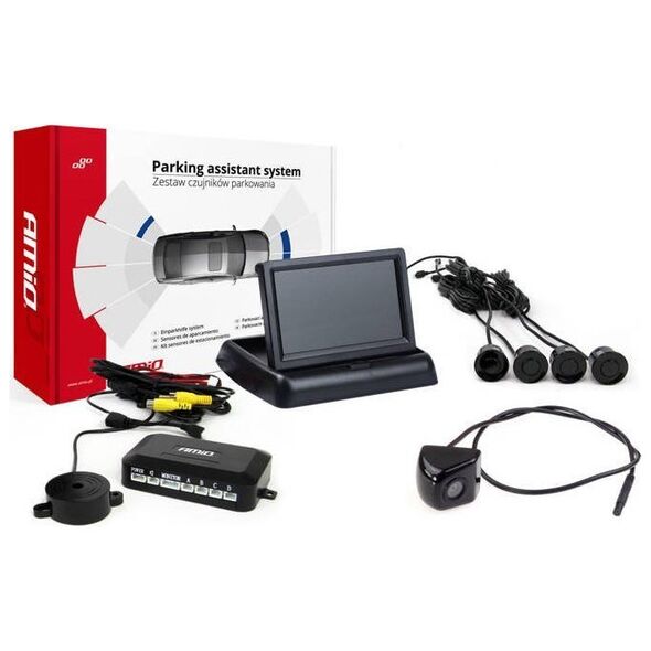 AMiO Zestaw czujników parkowania tft02 4,3" z kamerą hd-310 4 sensory czarne