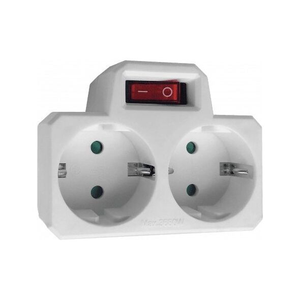 Orno Rozgałęźnik 2x2P+Z (Schuko) z włącznikiem, biały
