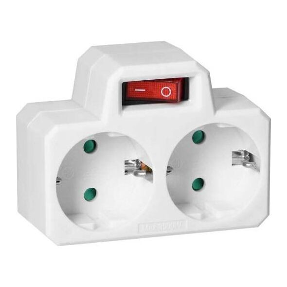 Orno Rozgałęźnik 2x2P+Z (Schuko) z włącznikiem, biały