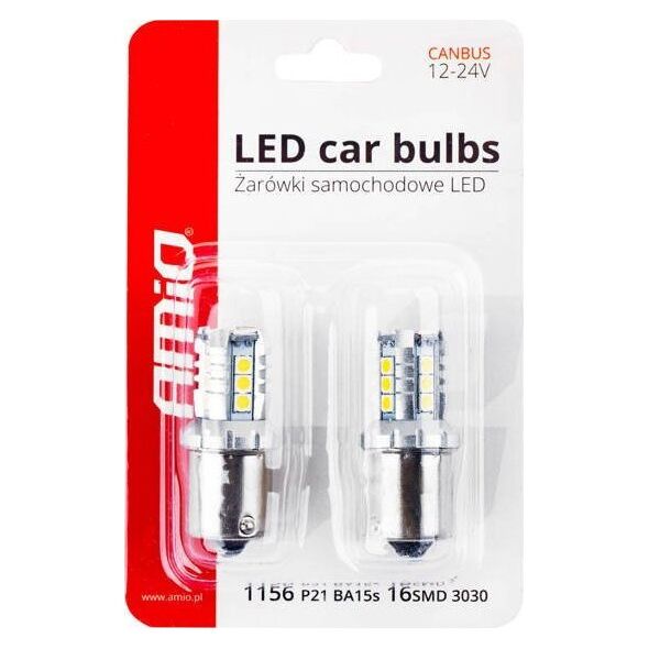 AMiO Żarówki led canbus 3030 16smd 1156 ba15s p21w r10w r5w white 12v/24v