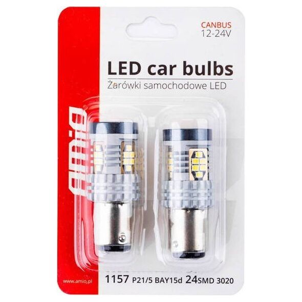AMiO Żarówki led canbus 3020 24smd 1157 bay15d p21/5w white