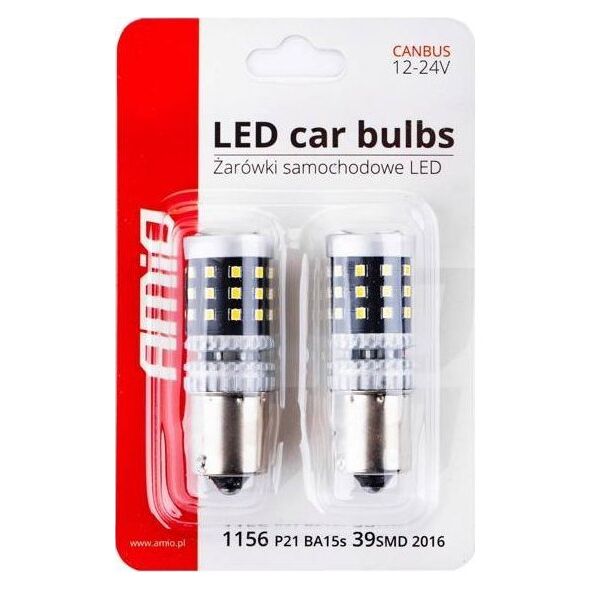 AMiO Żarówki led canbus 2016 39smd 1156 ba15s p21w r10w r5w white 12v/24v