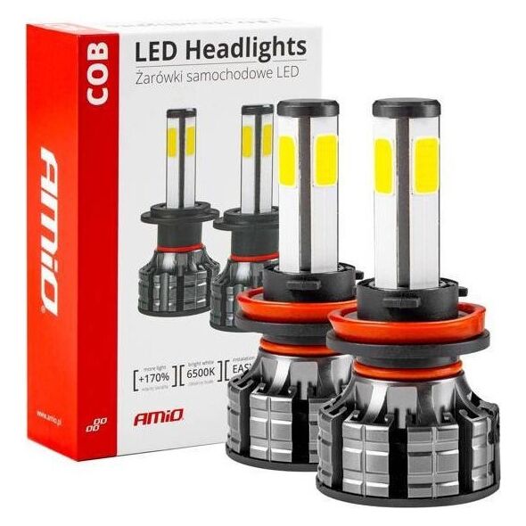 AMiO Żarówki samochodowe led cob 4side amio h8/h9/h11