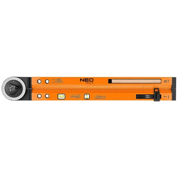 Neo Kątomierz nastawny z poziomicą 500 mm, 2 libelle, ołówek