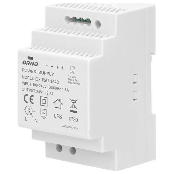 Orno Zasilacz na szynę DIN 24VDC 2,5A 60W OR-PSU-1648
