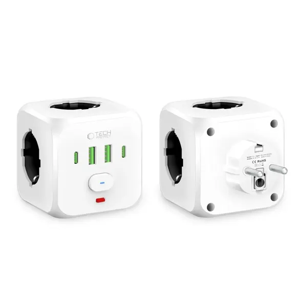 Tech-Protect PCL3X4 Power Socket 2xUSB-A, 2xUSB-C, 3xAC White