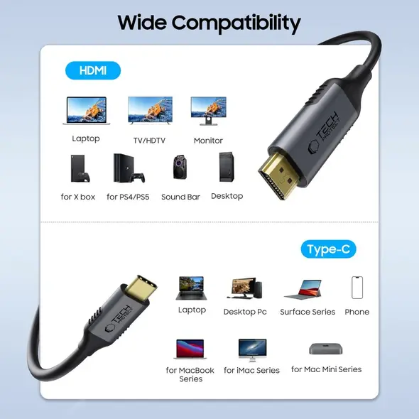 Tech-Protect Ultraboost Cable USB-C / HDMI 2.0 4K 60Hz 180cm Black