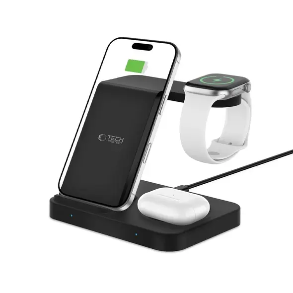 Tech-Protect QI15W-A37 3in1 Wireless Charger For Android & Apple Black