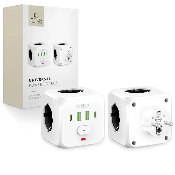 Tech-Protect PCL3X4 Power Socket 2xUSB-A, 2xUSB-C, 3xAC White