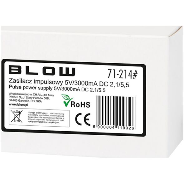 Blow 71-214# Zasilacz impulsowy 5v/3000ma 2,1/5,5