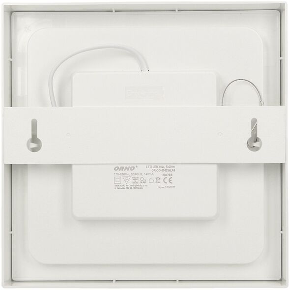 Lampa sufitowa Orno LETI LED 18W, oprawa downlight, natynkowa, kwadratowa, 1600lm, 4000K, biała, wbudowany zasilacz LED