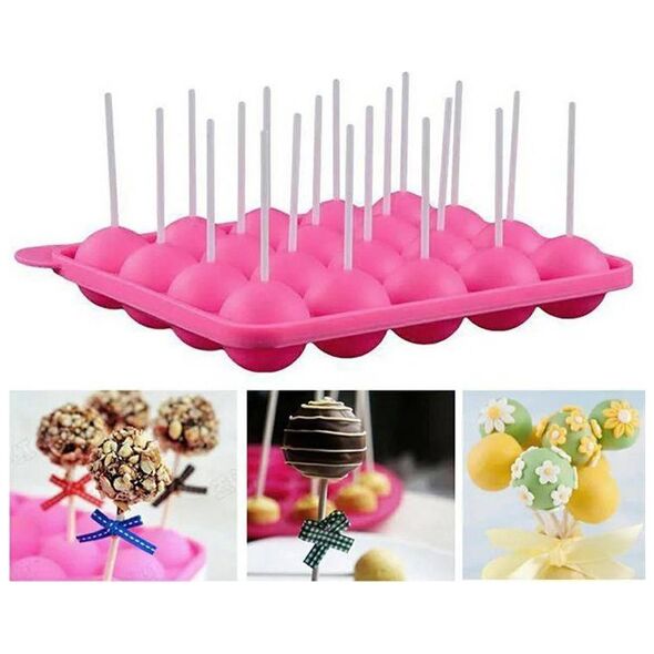 Aptel SILIKONOWA FORMA do Ciastek w Formie Lizaków Cake Pops x20 różowy AG893