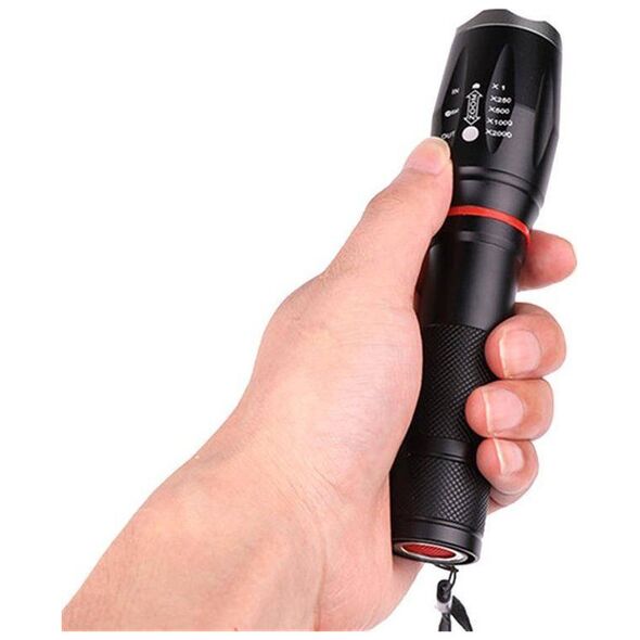 Latarka Aptel Taktyczna LATARKA LED T6 zoom 300m 9W czarna ZD76A