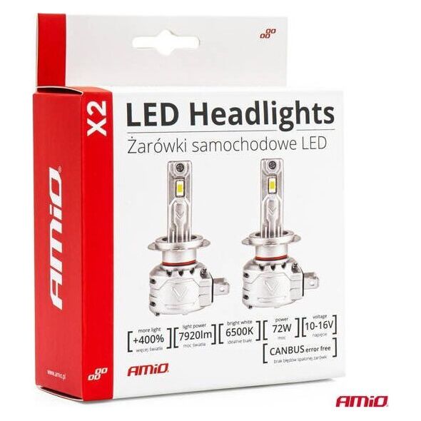 AMiO Żarówki samochodowe LED seria X2 H1 6500K Canbus AMIO-02970